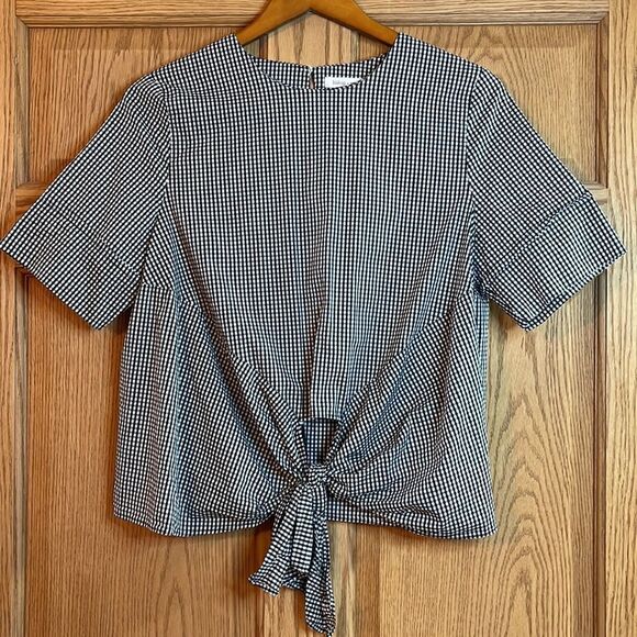 BISHOP + YOUNG Black & White Gingham Tie Front Short Sleeve Blouse - Picture 3 of 10